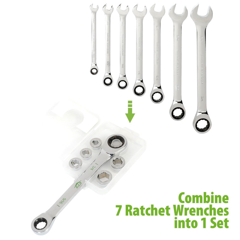 7-in-1 Ratcheting Wrench Set, Metric