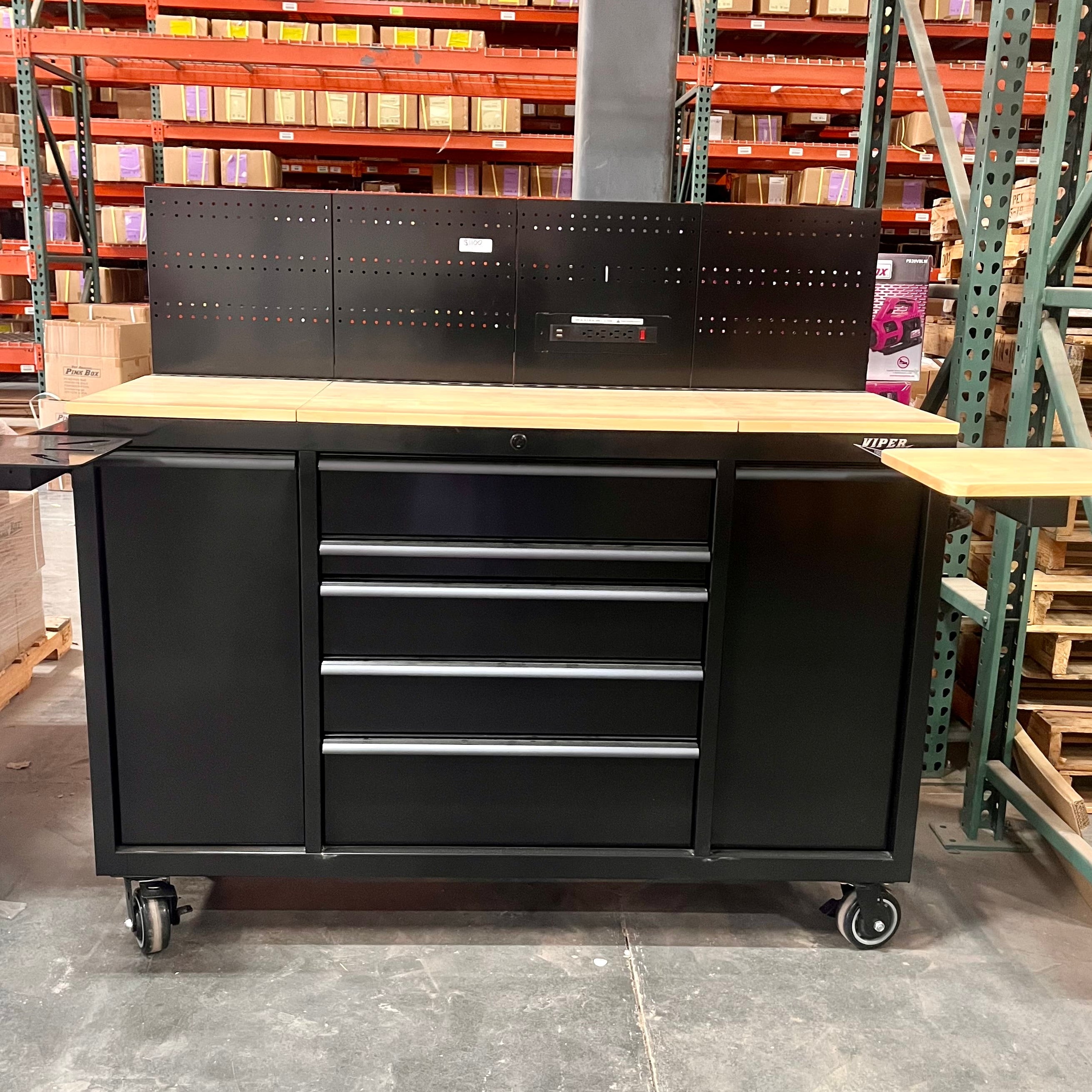 Open Box - 60-Inch 7-Drawer Rolling Workstation with Power Strip