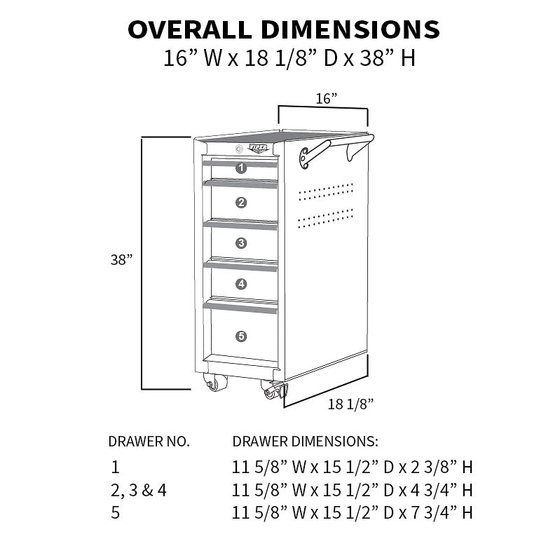 16-Inch 5-Drawer Rolling Salon Cart