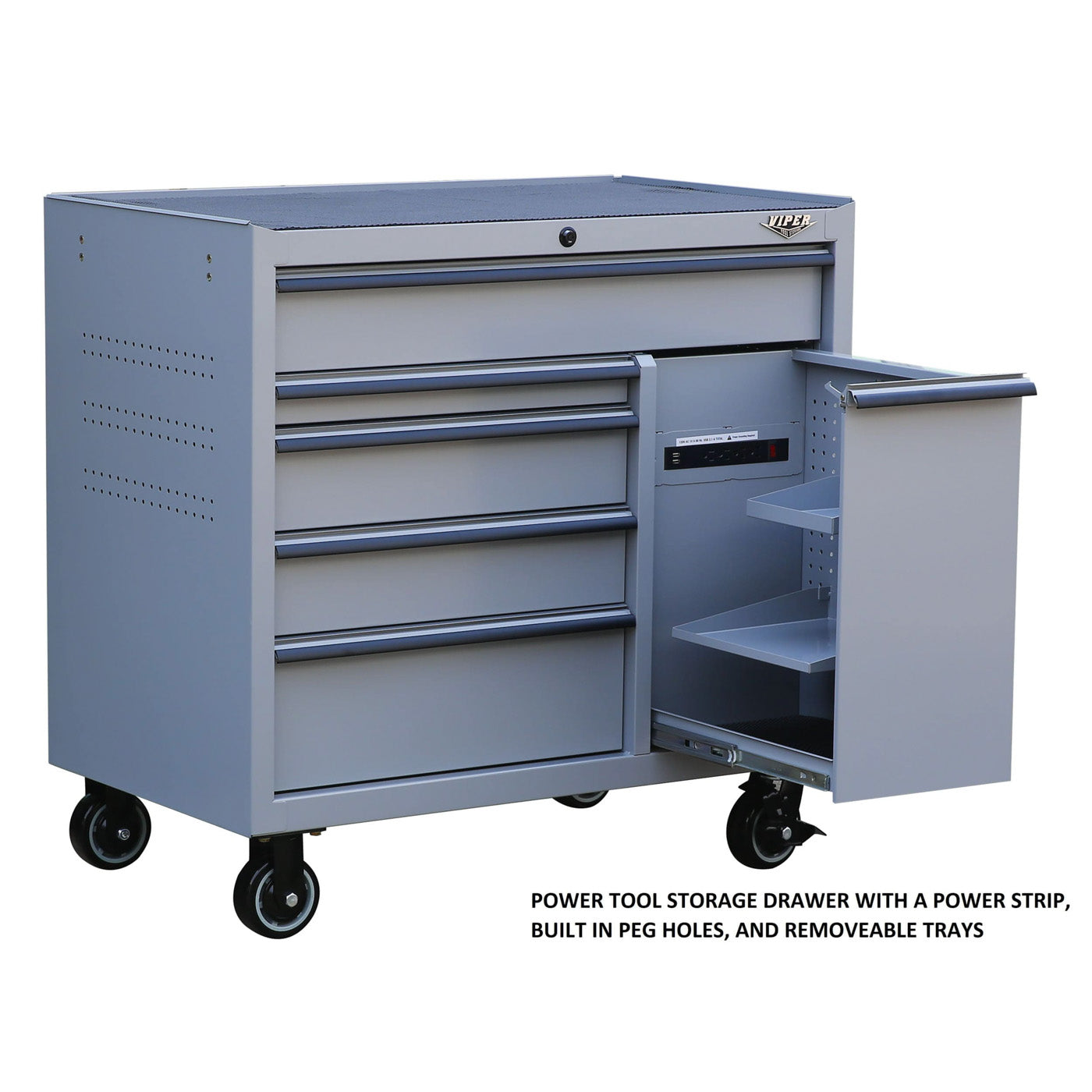 41-Inch 6-Drawer Rolling Cabinet with Power Tool Drawer