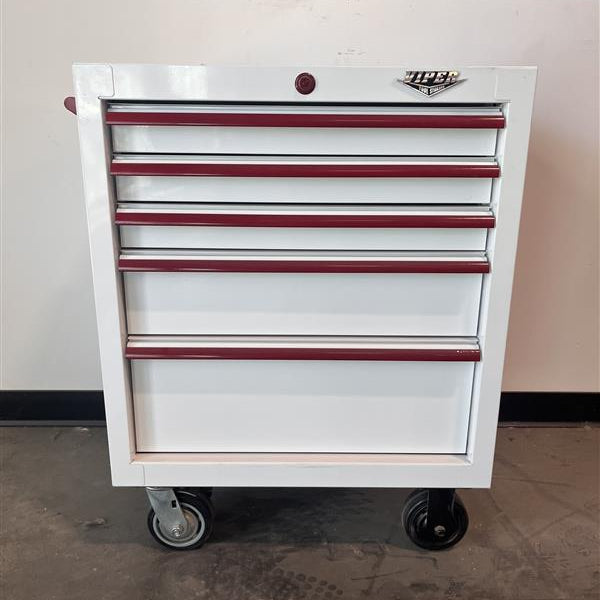 Open Box - 30-Inch 5-Drawer Rolling Cabinet, Red Accents