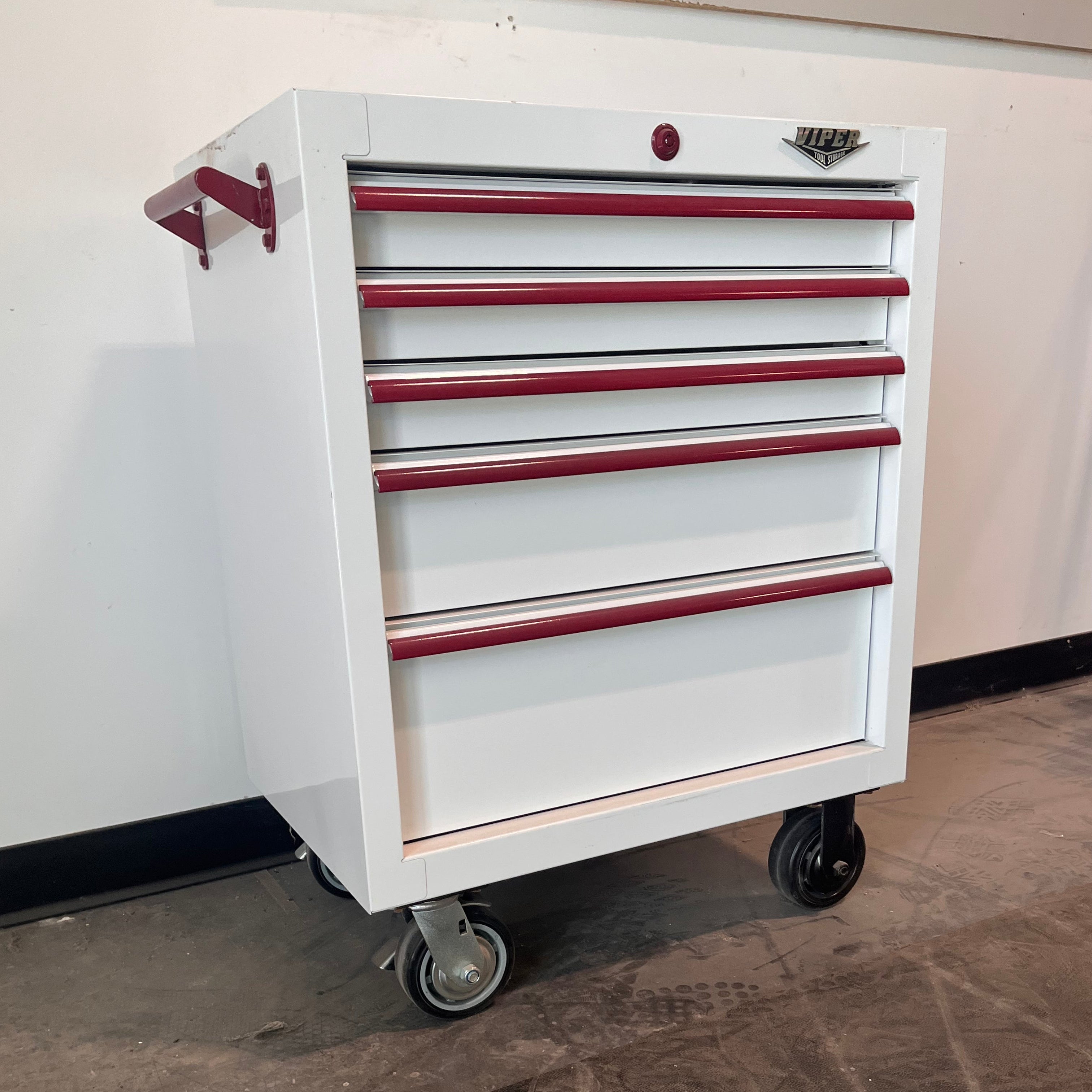 Open Box - 30-Inch 5-Drawer Rolling Cabinet, Red Accents