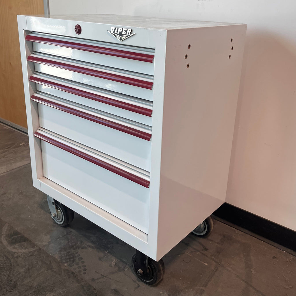 Open Box - 30-Inch 5-Drawer Rolling Cabinet, Red Accents