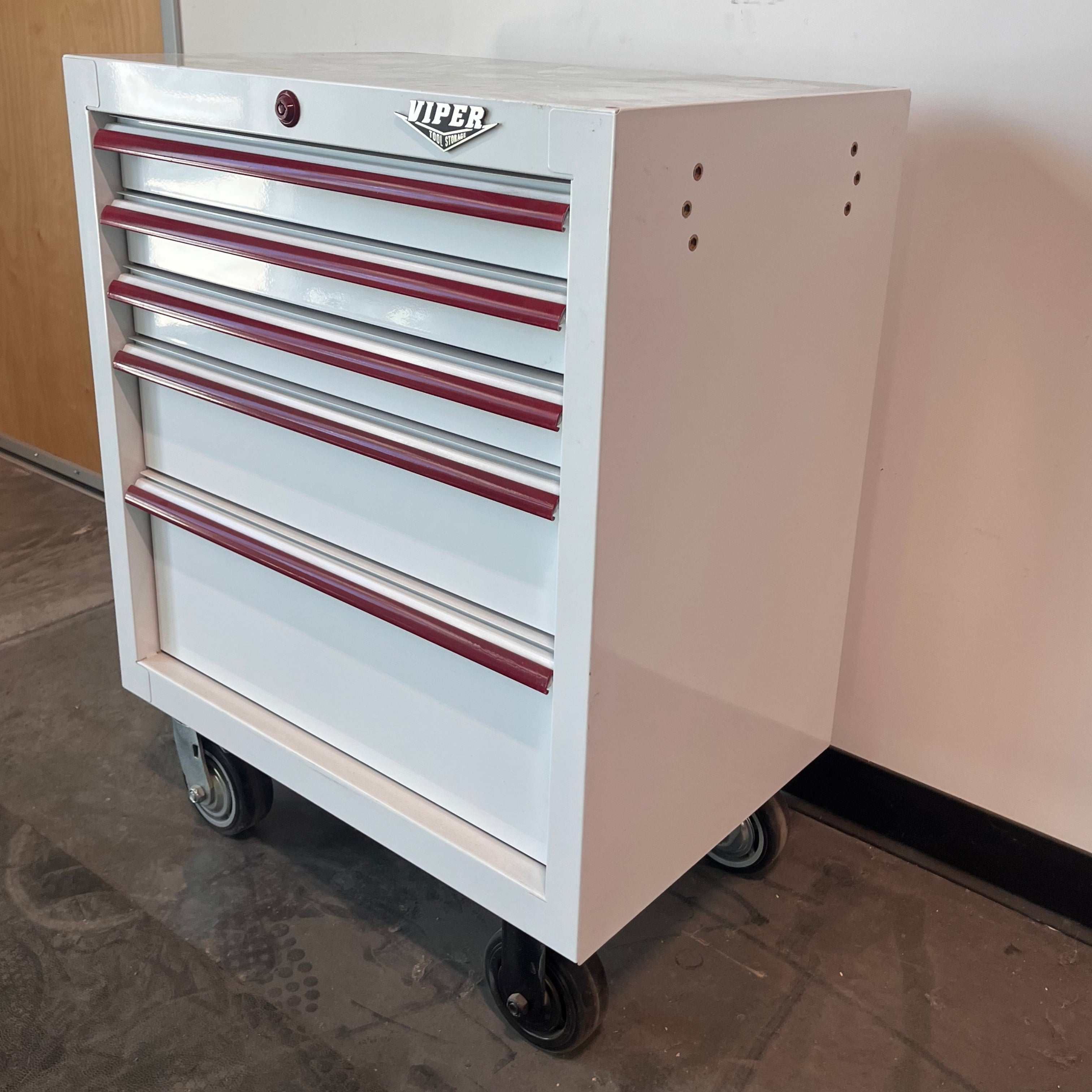 Open Box - 30-Inch 5-Drawer Rolling Cabinet, Red Accents