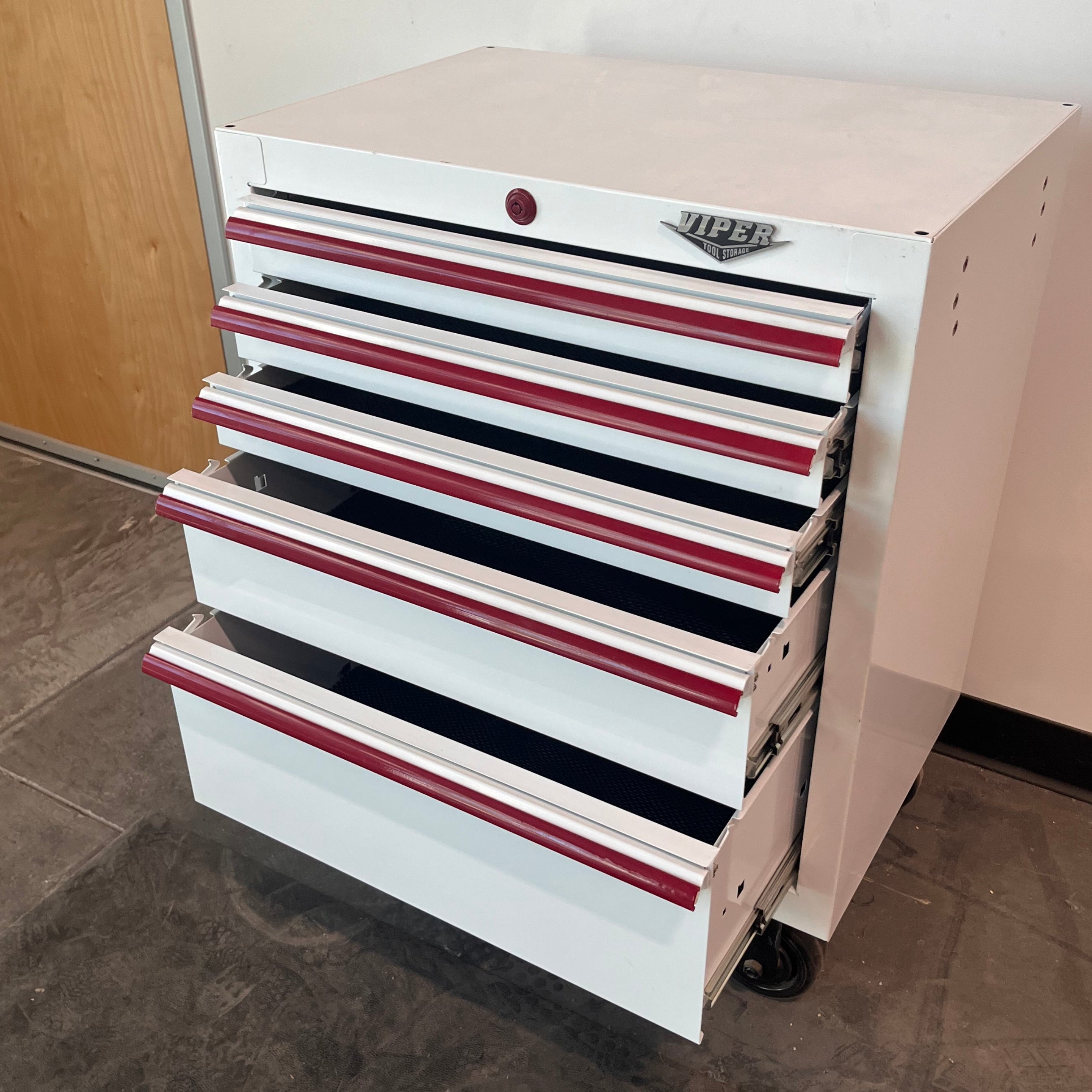 Open Box - 30-Inch 5-Drawer Rolling Cabinet, Red Accents