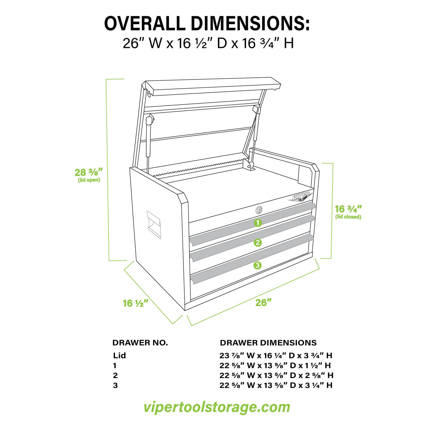 26-Inch 3-Drawer Steel Top Chest | Viper Tool Storage