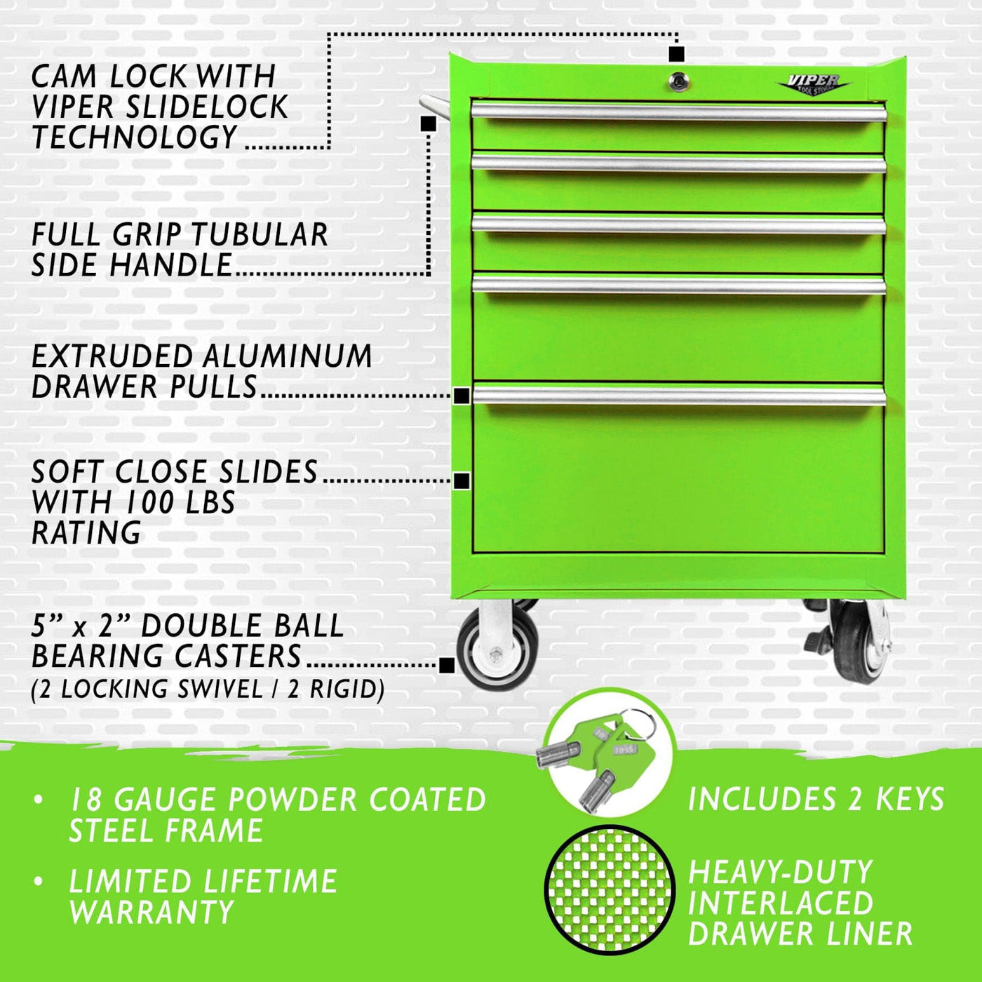 26-Inch 5-Drawer Rolling Cabinet