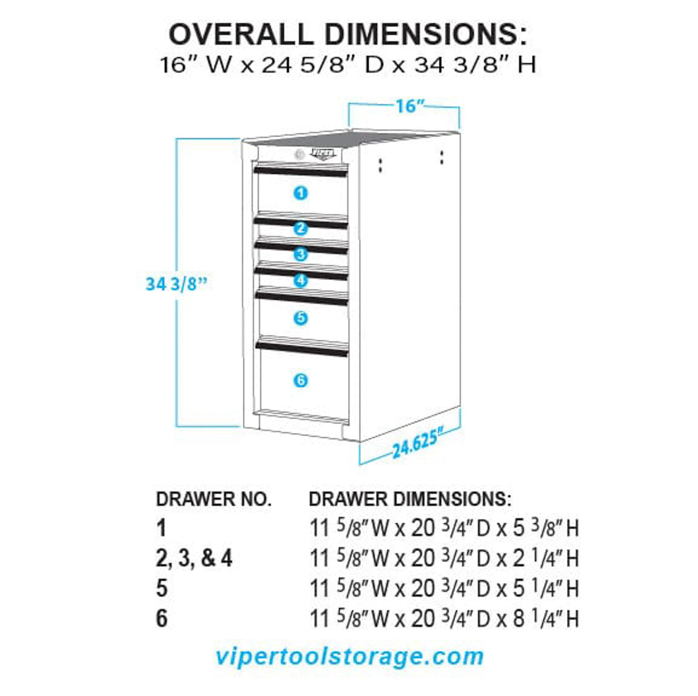 16-Inch 6-Drawer Steel Side Cabinet, Modular Storage | Viper