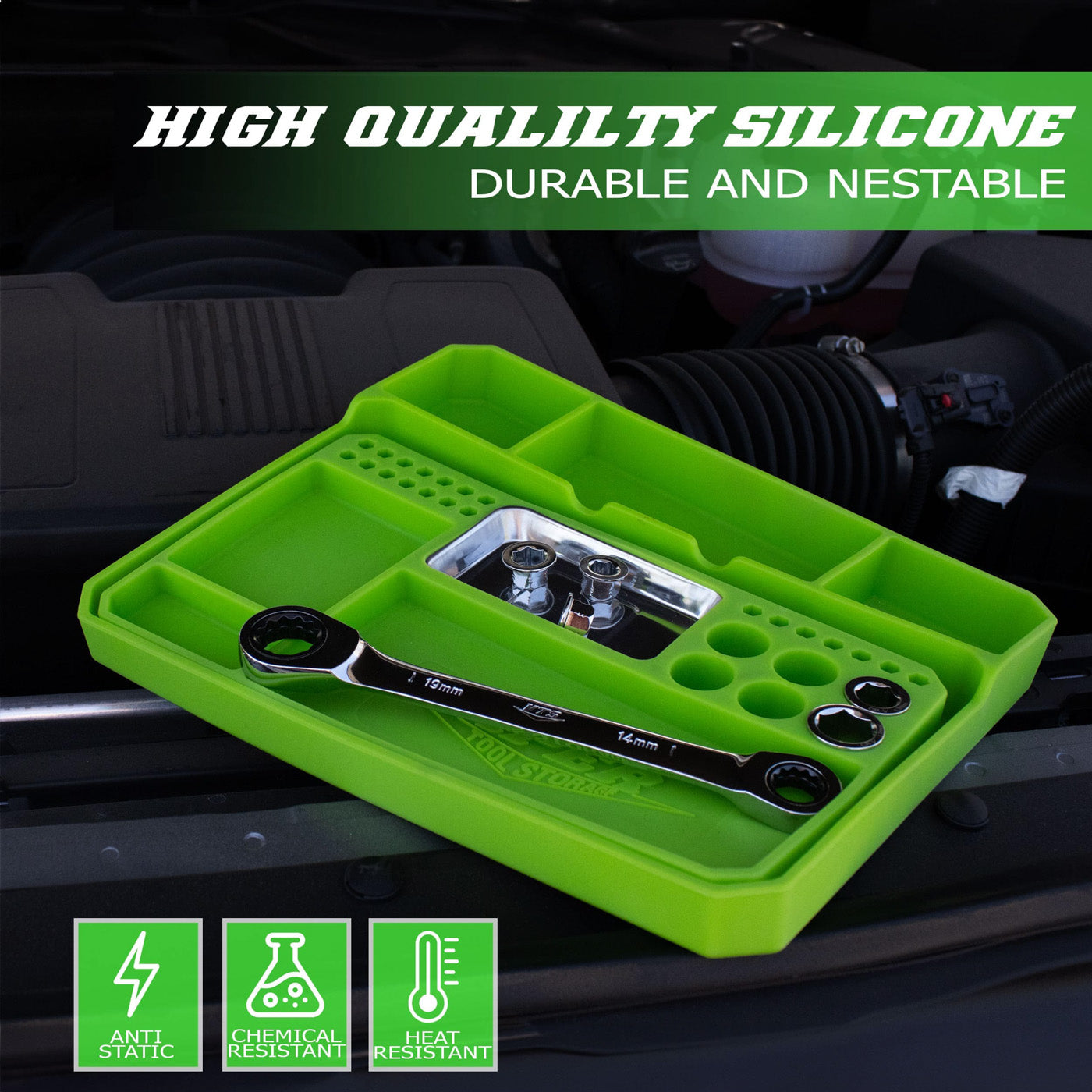2-Piece Flexible Silicone Tool & Parts Tray, with Magnet | Viper