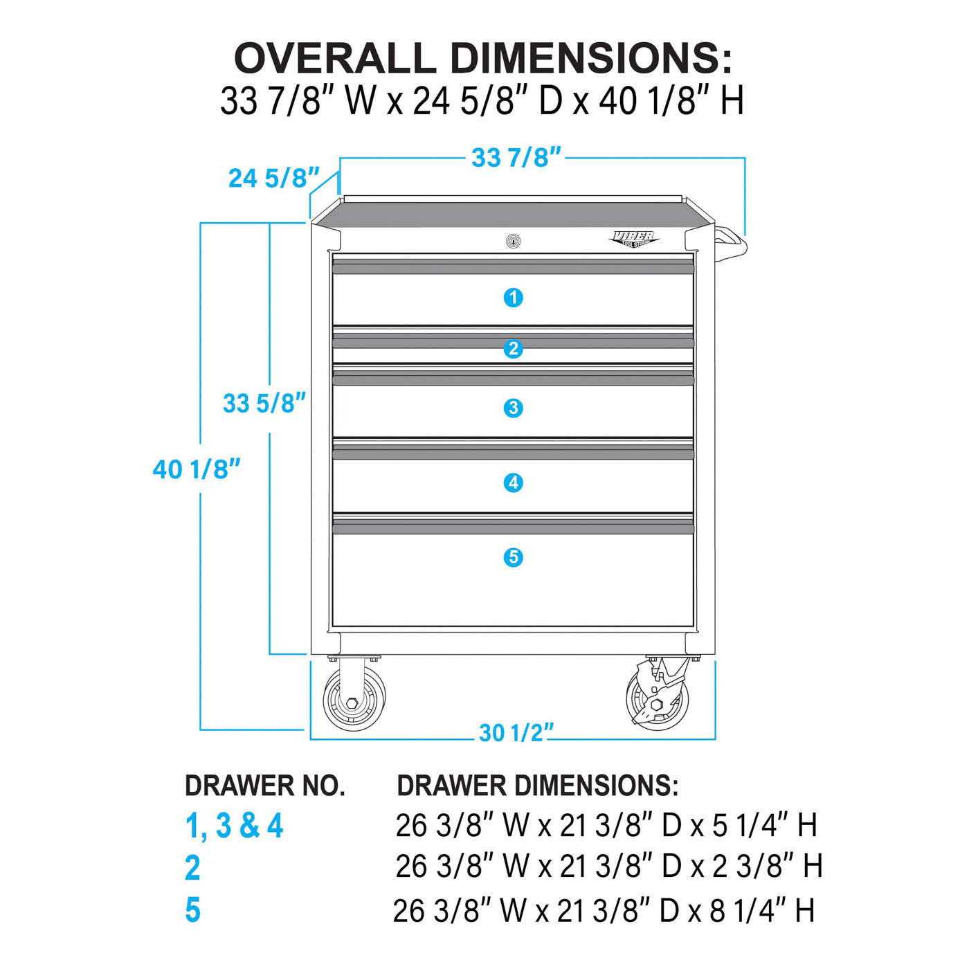 30-Inch 5-Drawer Steel Rolling Cabinet | Viper Tool Storage