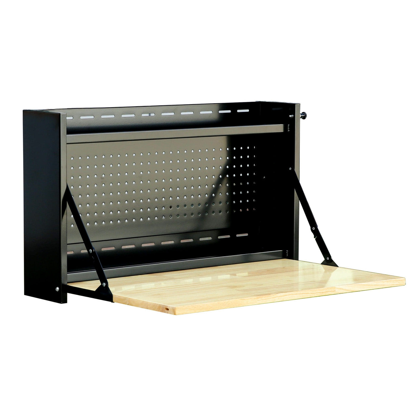 32-Inch Folding Wall-Mounted Steel Worktable w/ Butcher Block