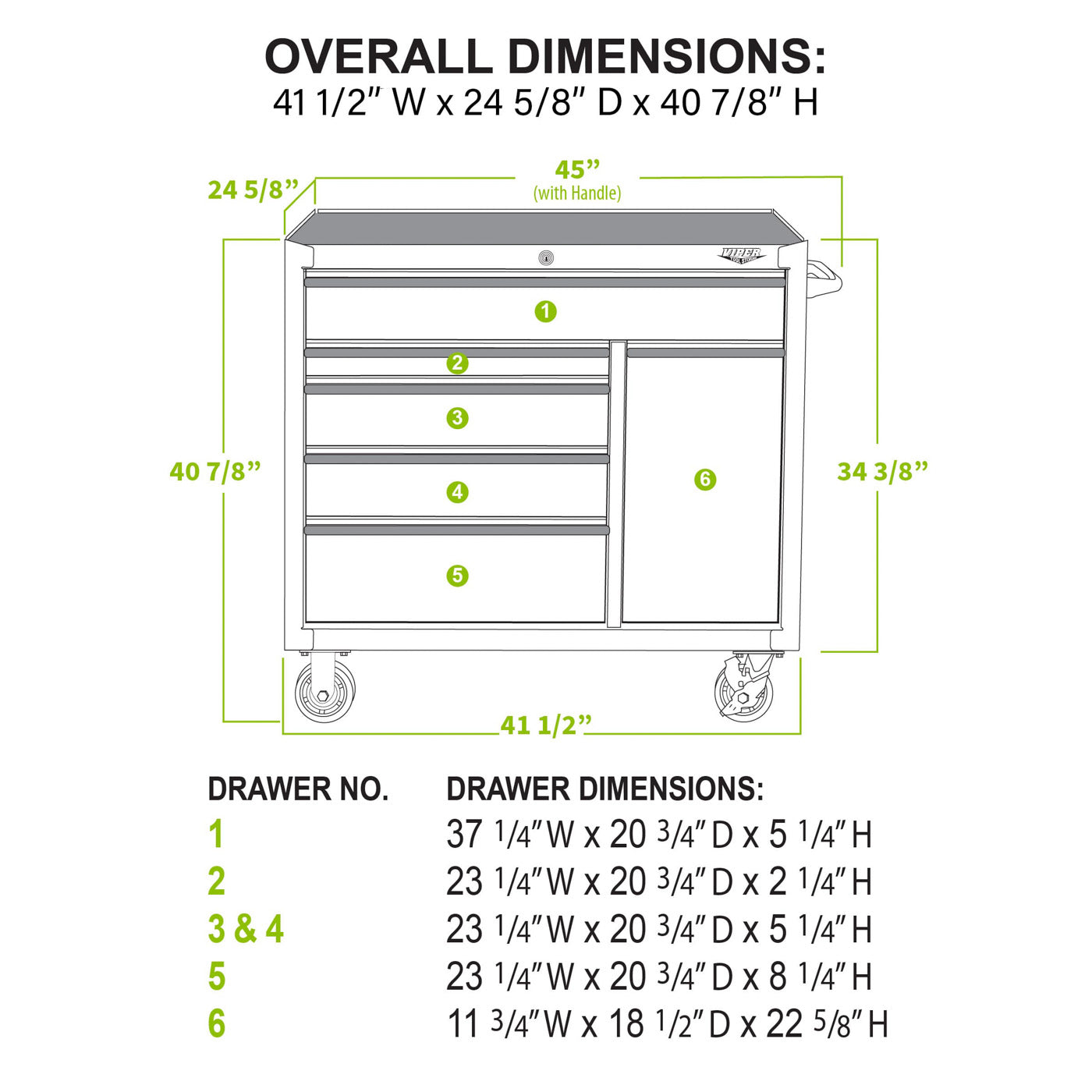 41-Inch 6-Drawer Rolling Cabinet with Power Tool Drawer