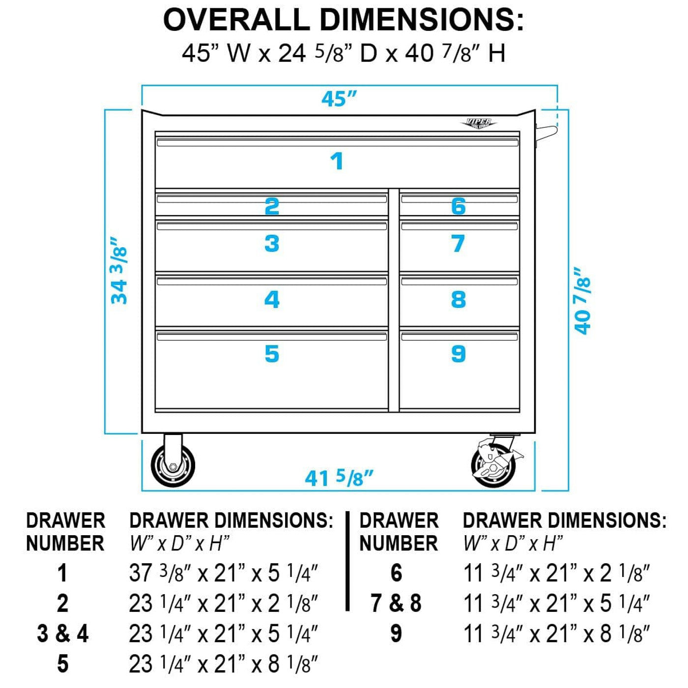 41-Inch 9-Drawer Rolling Cabinet, 304 Stainless Steel