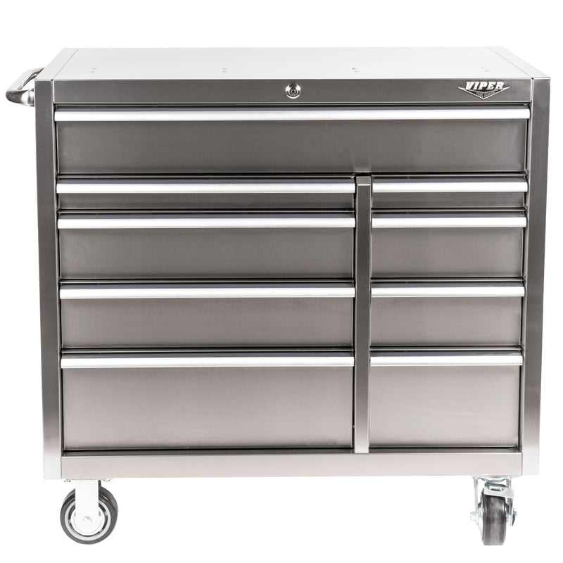 41-Inch 9-Drawer Rolling Cabinet, 304 Stainless Steel