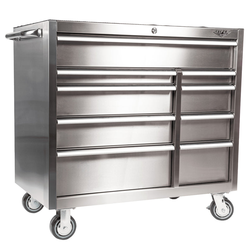 41-Inch 9-Drawer Rolling Cabinet, 304 Stainless Steel