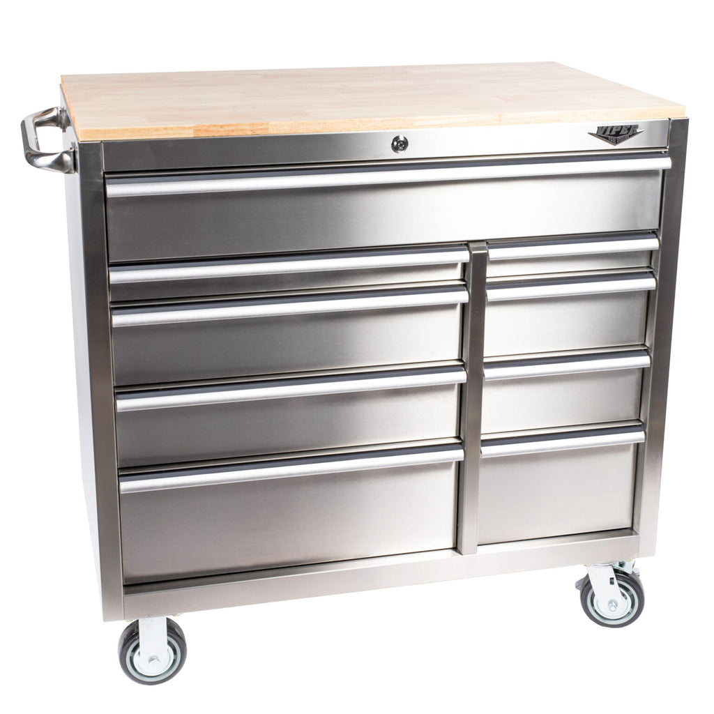 41-Inch 9-Drawer Rolling Cabinet, 304 Stainless Steel