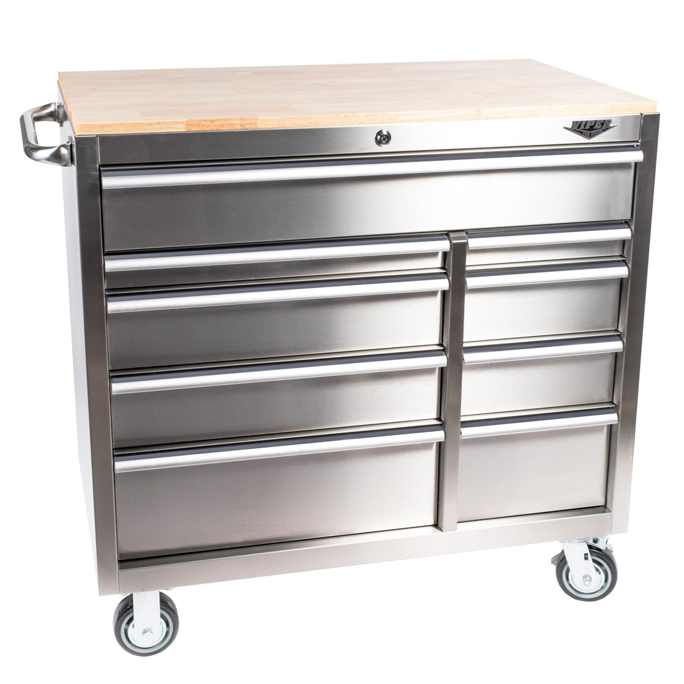 41-Inch 9-Drawer Rolling Cabinet, 304 Stainless Steel