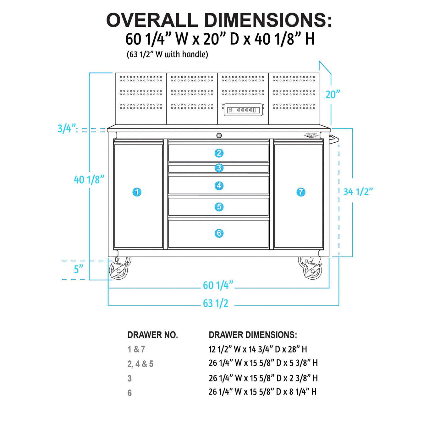 60-Inch 7-Drawer Rolling Workstation | Viper Tool Storage