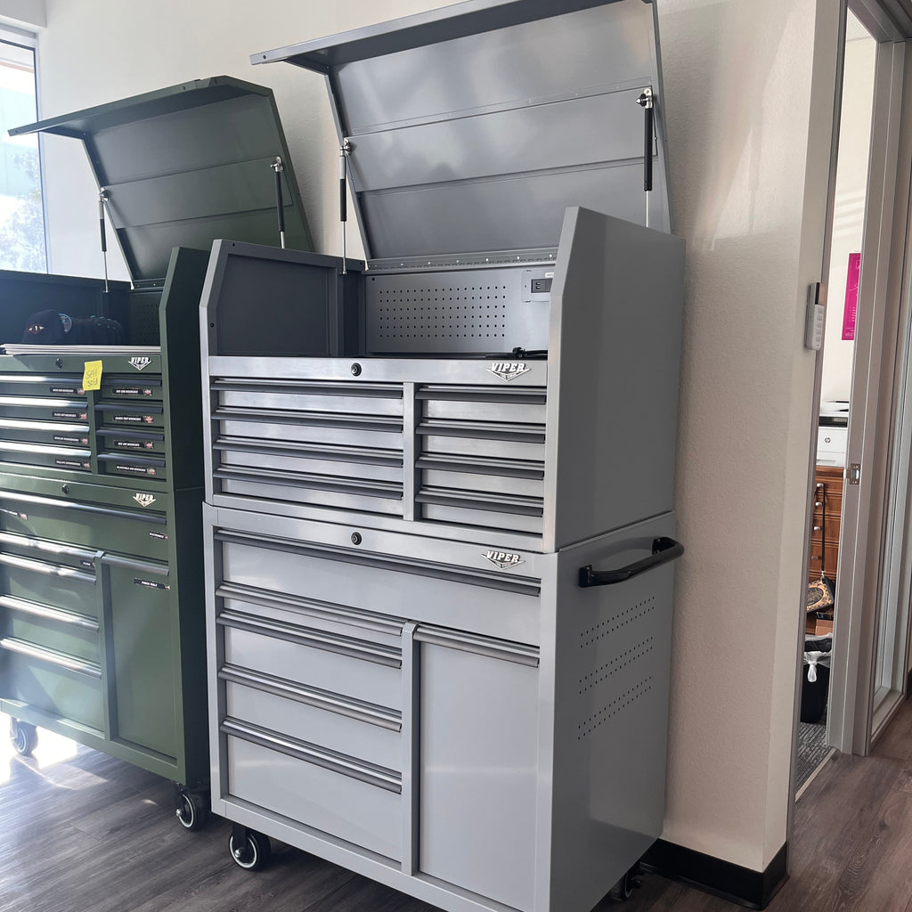 Open Box - 41-Inch 14-Drawer Rolling Cabinet Bundle with Power Drawer Sonic Gray