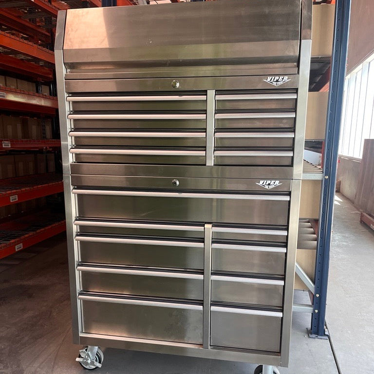 Open Box - 41-Inch 17-Drawer Rolling Cabinet Bundle, Stainless Steel