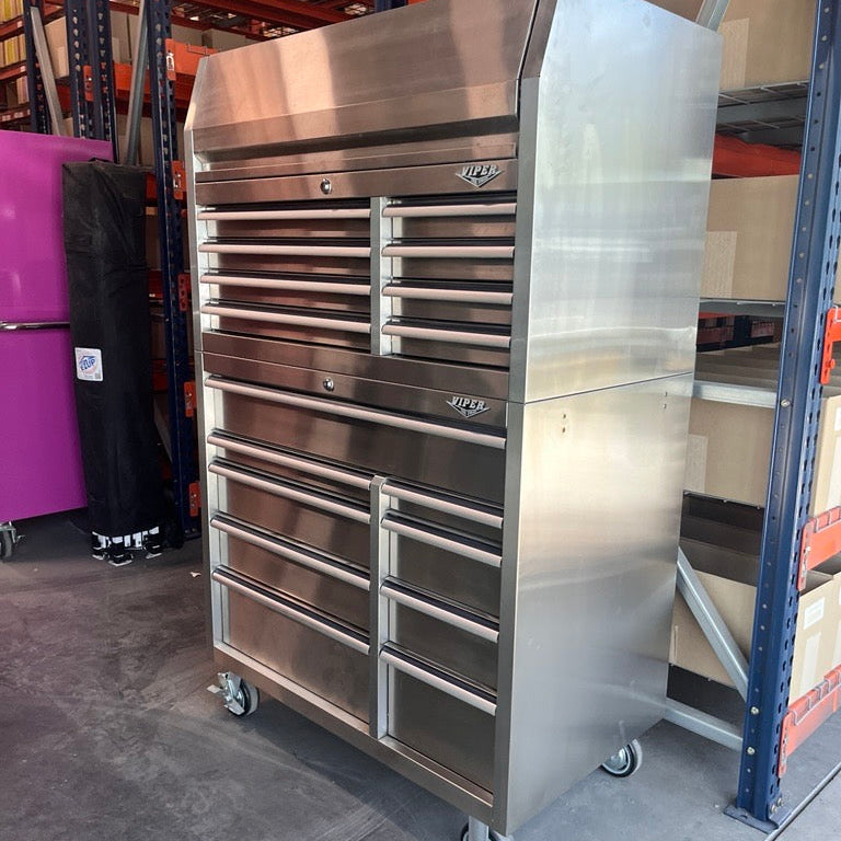 Open Box - 41-Inch 17-Drawer Rolling Cabinet Bundle, Stainless Steel
