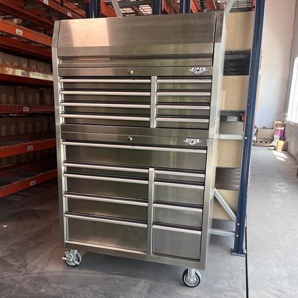 Open Box - 41-Inch 17-Drawer Rolling Cabinet Bundle, Stainless Steel